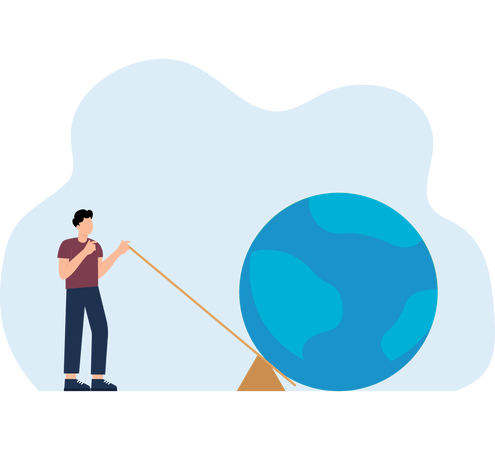 Businessmen use principle of leverage to move huge earth  Illustration