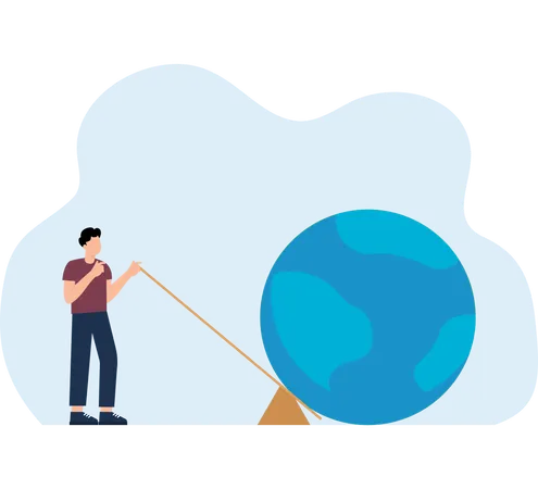 Businessmen use principle of leverage to move huge earth  Illustration