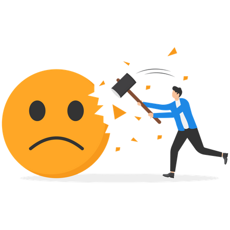 Businessmen use sledgehammers and attack emoji signs  Illustration