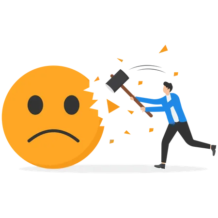 Businessmen use sledgehammers and attack emoji signs  Illustration