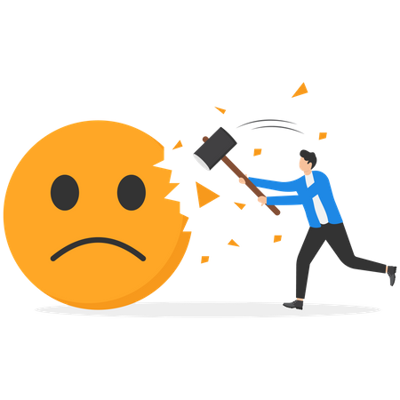 Businessmen use sledgehammers and attack emoji signs  Illustration