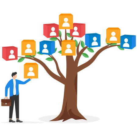 Businessmen Using Trees With People Icons Human Resources And Management Flat Vector Illustration Illustration