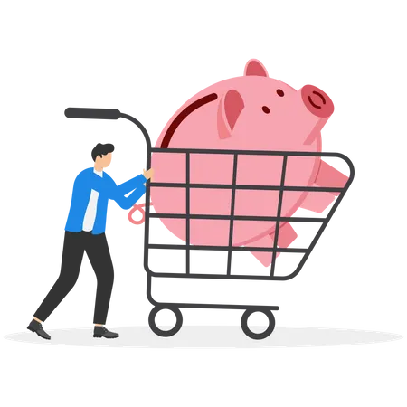 Businessmen Walk With Shopping Carts With Big Pink Piggy Banks Modern Vector Illustration In Flat Style Illustration