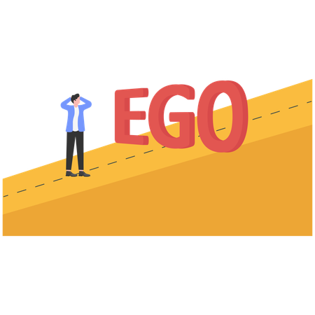 Businessmen was obstructed by ego wall to find way to success  Illustration