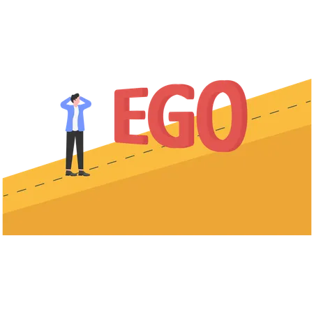 Businessmen was obstructed by ego wall to find way to success  Illustration