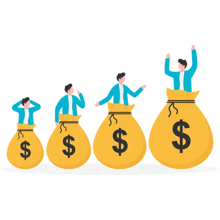 Businessmen who grow inside the money bag  Illustration