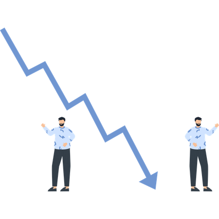 Businessmen with a Blue Downward Arrow Financial Decline  Illustration