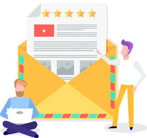 Businessmen with laptop near opened envelope with letter  Illustration