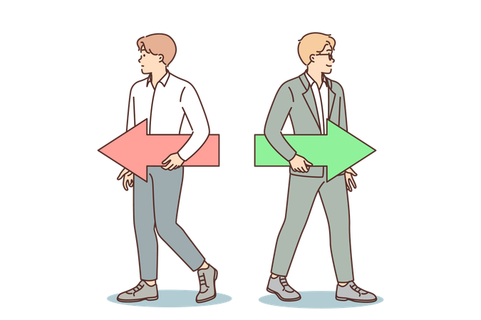 Businessmen with opposite arrows  イラスト