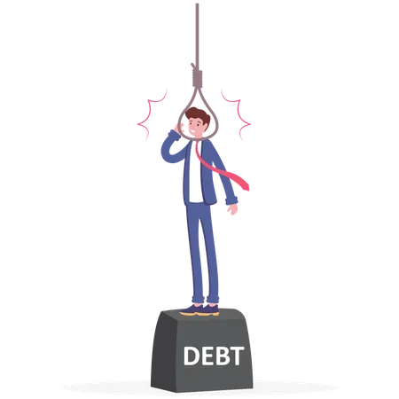 Businessmen with rope of hanging because of debt problem  Illustration