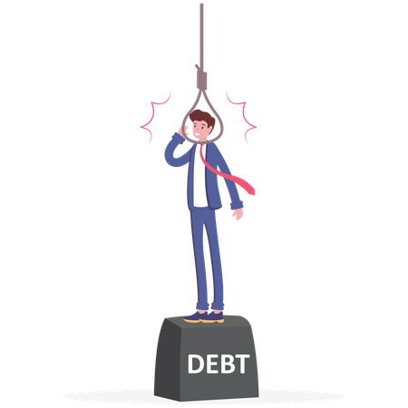 Businessmen with rope of hanging because of debt problem  Illustration