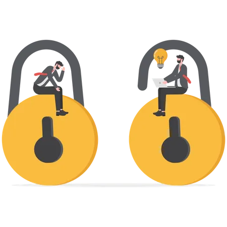 Businessmen with thick growth mindset and different fixed mindset for business success  Illustration