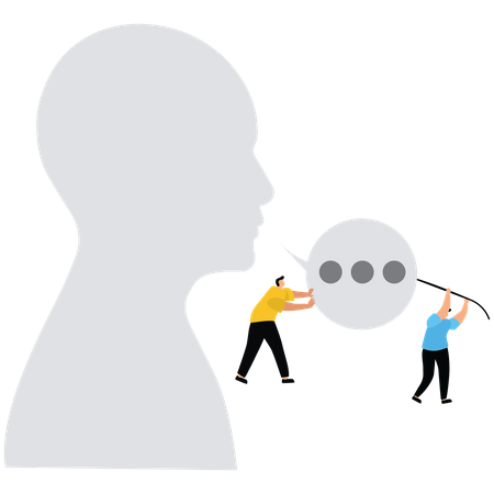 Businessmen withstand pressure on speech bubble  Illustration