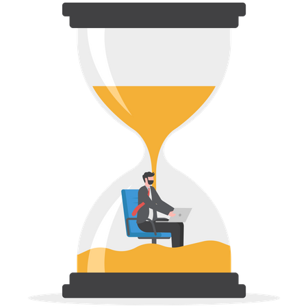 Businessmen work inside a sand clock or hourglass representing a deadline  Illustration