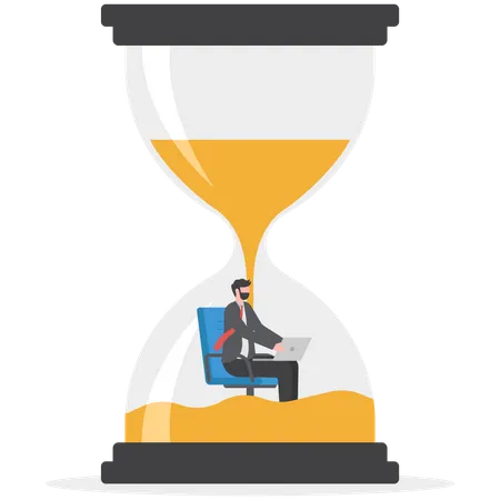 Businessmen work inside a sand clock or hourglass representing a deadline  Illustration