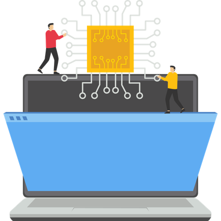 Businessmen working on micro processor  Illustration