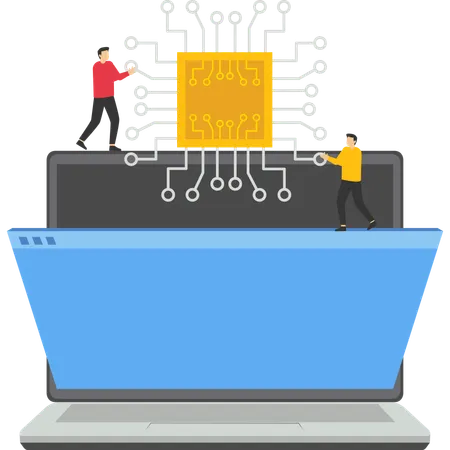 Businessmen working on micro processor  Illustration
