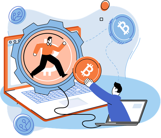 Businessmen works on bitcoin management  Illustration