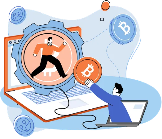 Businessmen works on bitcoin management  Illustration