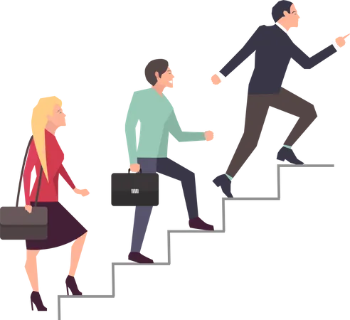 Businesspeople climbing career ladder, high stair  Illustration