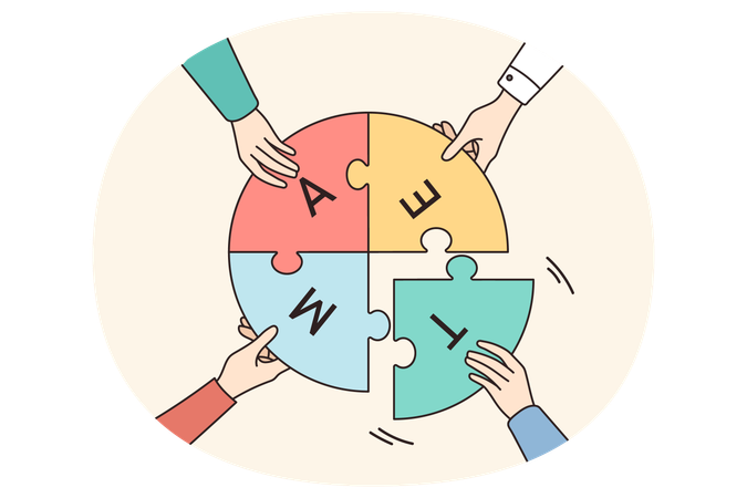Businesspeople connect jigsaw puzzles together  Illustration