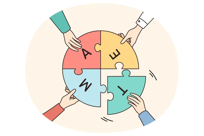 Businesspeople connect jigsaw puzzles together  Illustration