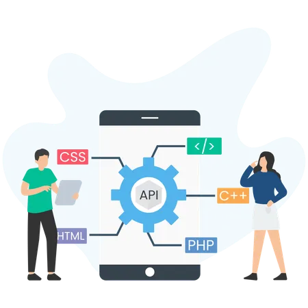 Businesspeople doing api development  Illustration