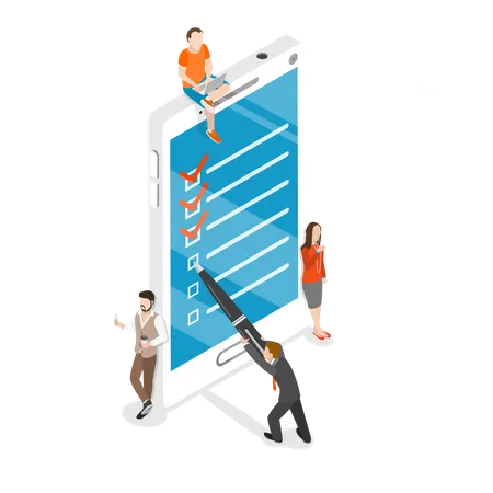 Businesspeople doing checkmark on task list  Illustration