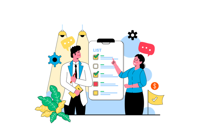 Businesspeople doing checkmark on task list  Illustration