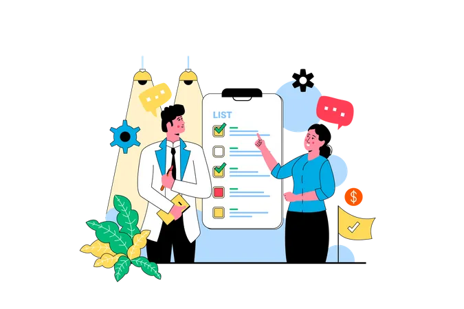 Businesspeople doing checkmark on task list  Illustration