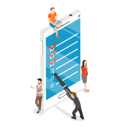 Businesspeople doing checkmark on task list  Illustration