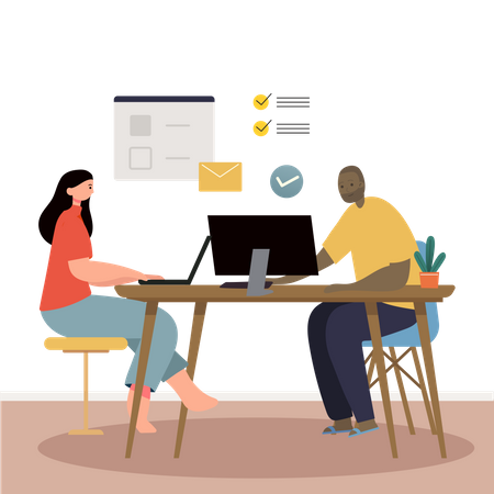 Businesspeople doing checkmark on task list  Illustration