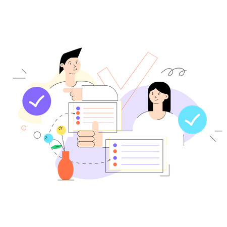 Businesspeople doing checkmark on task list  Illustration