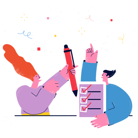 Businesspeople doing checkmark on task list  Illustration