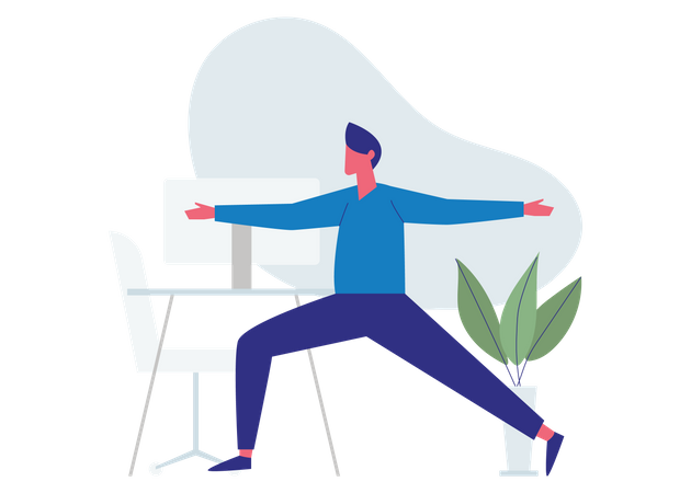 Businesspeople Doing Stretching Exercise At Workplace  Illustration
