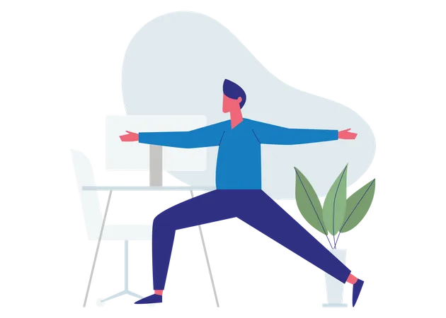 Businesspeople Doing Stretching Exercise At Workplace Vector Illustration Flat Design Illustration