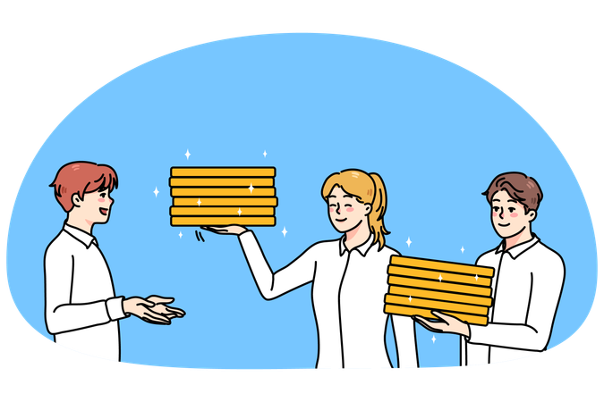 Businesspeople give money on bank deposit  Illustration