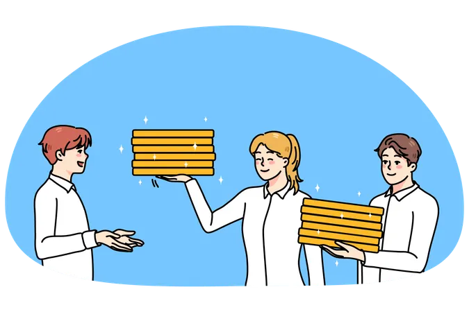 Businesspeople give money on bank deposit  Illustration