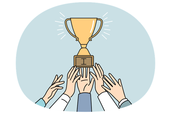 Businesspeople hands strive for golden trophy  Illustration