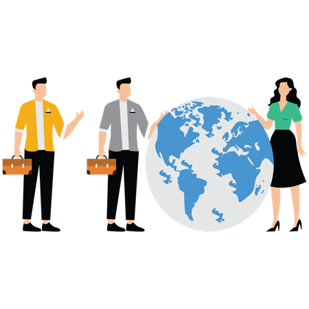 Businesspeople holding earth globe go green save planet  Illustration