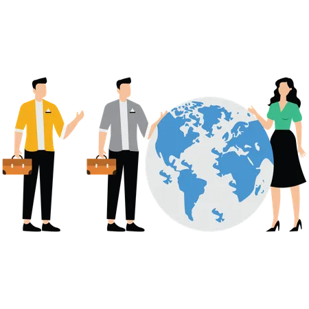 Businesspeople holding earth globe go green save planet  Illustration