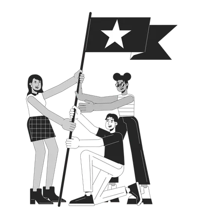 Businesspeople holding flag  Illustration