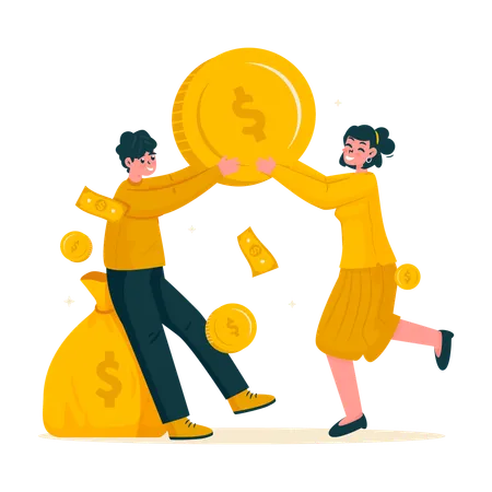 Businesspeople holding up dollar coin for investment profit sharing  Illustration