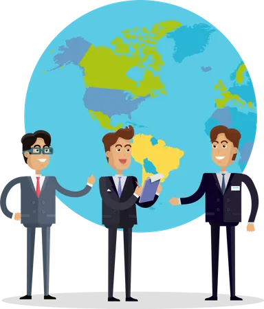 Business People In Business Suit And Tie Stands On A Background With Planet Smiling Business Man Business Trip Flat Design Vector Illustration Illustration