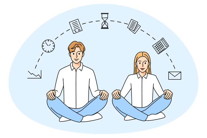 Businesspeople in lotus position at workplace  Illustration