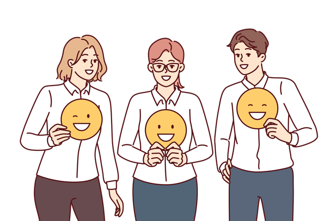 Businesspeople in office show positive emoji  イラスト