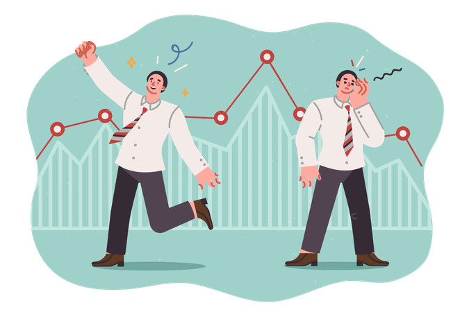 Businesspeople involved in investing experience different emotions when stock prices decline  Illustration