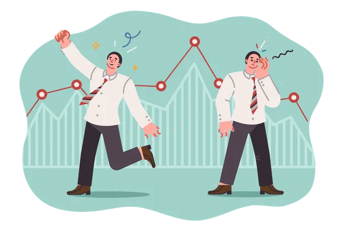 Businesspeople involved in investing experience different emotions when stock prices decline  Illustration