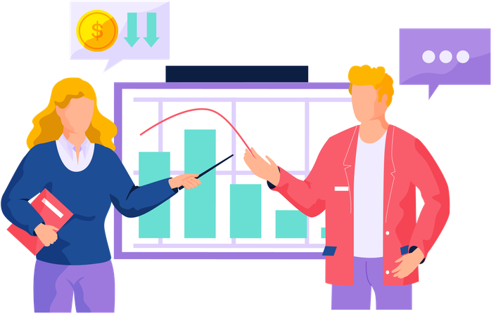 Businesspeople make presentation of statistical report  Illustration