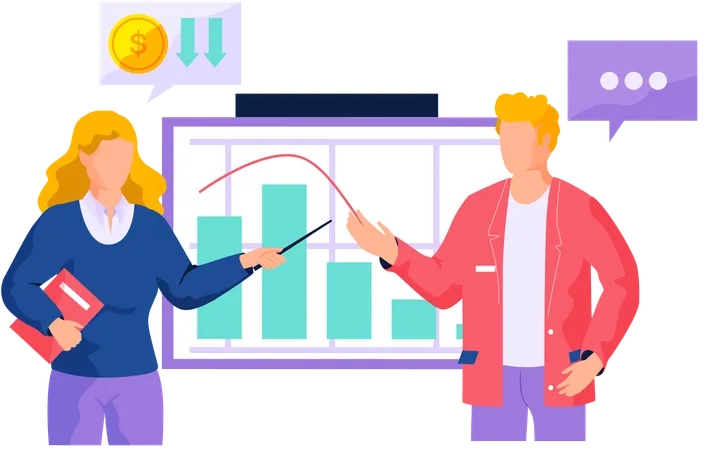 Businesspeople make presentation of statistical report  Illustration